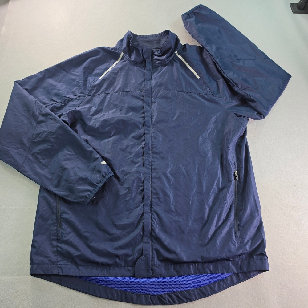 Starter Mens Navy Blue Full Zip Reflective Running Windbreaker Jacket Size L